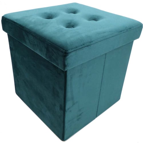 Canapés et fauteuils Poufs | Pouf coffre carré en velours synthétique capitonné bleu canard - YO02267