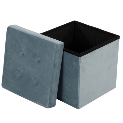 Canapés et fauteuils Poufs | Pouf coffre carré en velours synthétique capitonné bleu glacier - FL92149