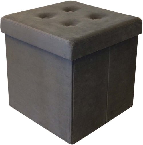 Canapés et fauteuils Poufs | Pouf coffre carré en velours synthétique capitonné gris anthracite - WO91164