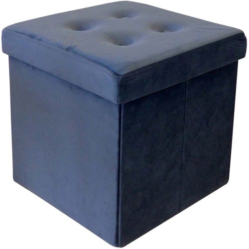 Canapés et fauteuils Poufs | Pouf coffre carré en velours synthétique capitonné bleu nuit - CE54412