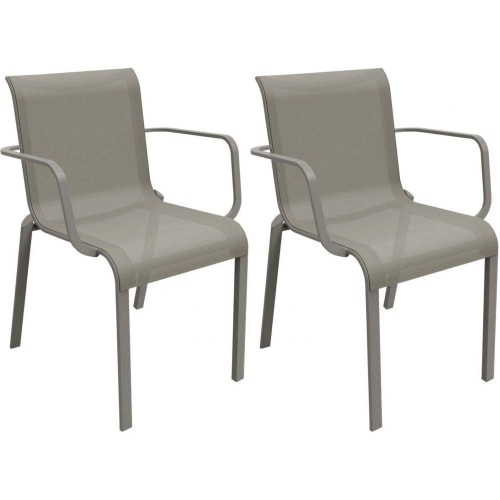 Lot de 4 chaises de bar et de jardin en aluminium couleur taupe avec assise grise pour extérieur avec accoudoirs