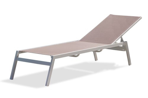 Jardin Bains de soleil et chaises longues | Bain de soleil en aluminium blanc et toile plastifiée taupe - XT12957