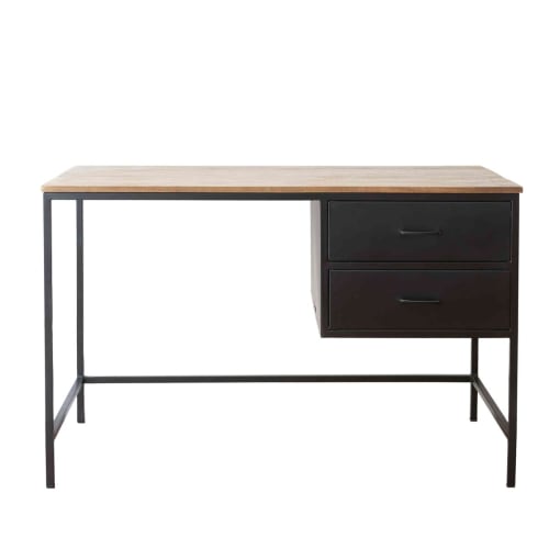 Meubles Bureaux et meubles secrétaires | Bureau métal et manguier 2 tiroirs noir - GK86404