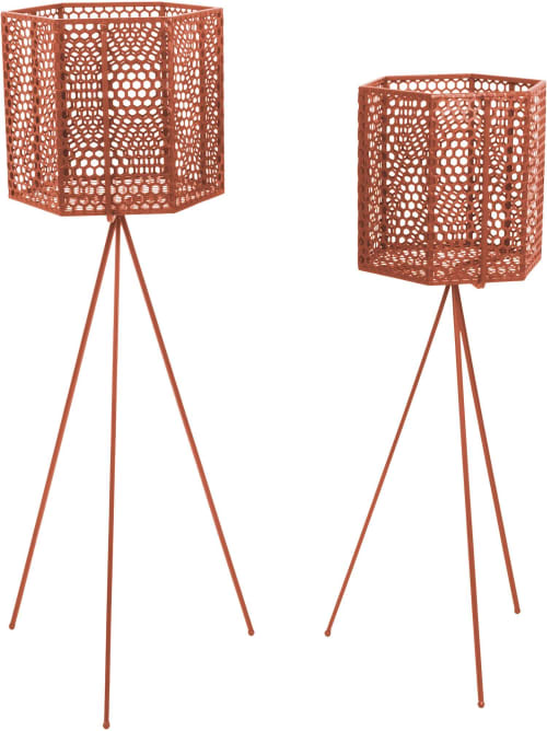 Déco Jarres et cache-pots | Support à pots de fleurs hexagonales mesh (lot de 2) marron - AX57861