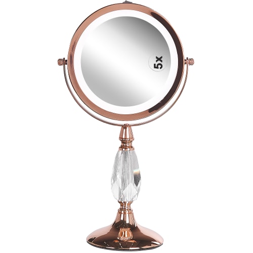 Déco Miroirs | Miroir de maquillage avec LED ø 18 cm rose doré - UQ16947