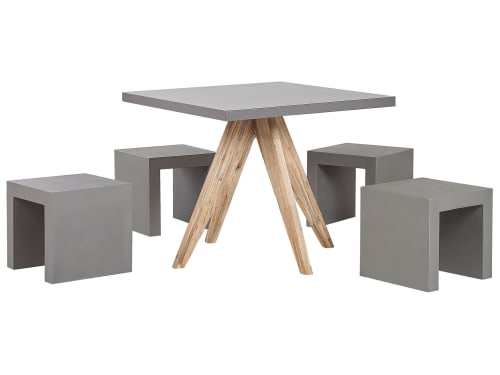 Jardin Ensemble table et chaises de jardin | Set de jardin 4 places table carrée et tabourets effet béton - GV54651