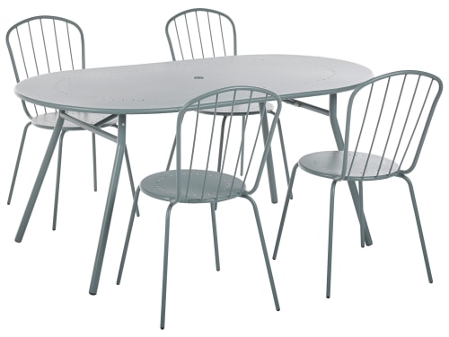 Jardin Ensemble table et chaises de jardin | Ensemble de jardin table avec 4 chaises en acier bleu clair - RT61099