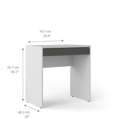 Scrivania lineare con cassetto in legno bianco