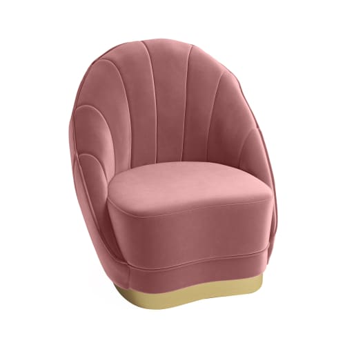 Canapés et fauteuils Fauteuils | Fauteuil en velours rose vintage, base cerclage or effet laiton - ET25240