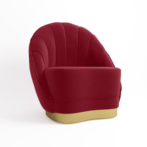 Canapés et fauteuils Fauteuils | Fauteuil en velours bordeaux, base cerclage or effet laiton - BF47605