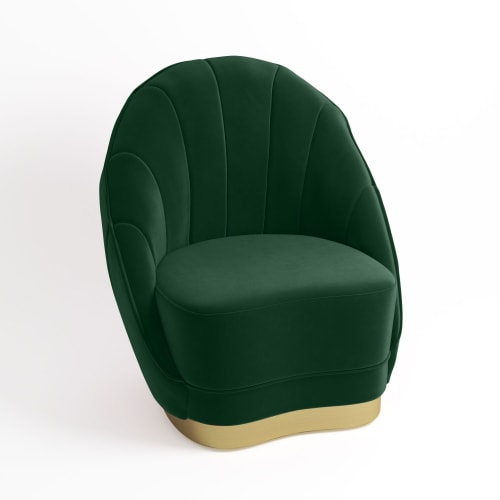 Canapés et fauteuils Fauteuils | Fauteuil en velours vert sapin, base cerclage or effet laiton - UR33365