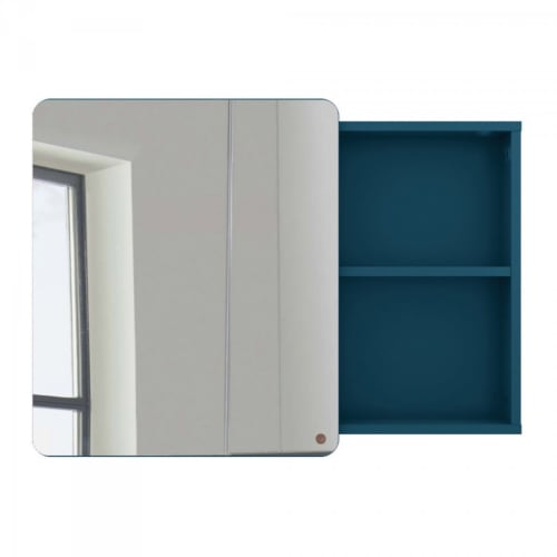Déco Miroirs | Miroir placard salle de bain 58x80cm en bois bleu foncé - YE83265