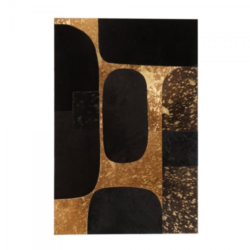 Déco Toiles et tableaux | Tableau moderne en cuir 60x90cm noir et doré - TE80705