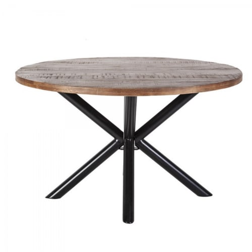 Meubles Tables à manger | Table à manger ronde 130cm en bois massif et métal - QA24624