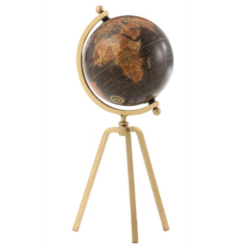 Globe trépied métal/plastique or/noir H52cm
