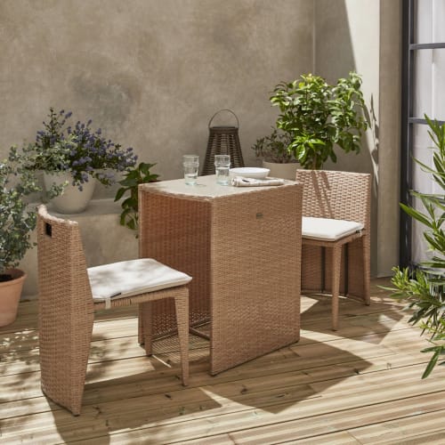 Jardin Ensemble table et chaises de jardin | Salon de jardin en résine tressée naturelle - ZA92984