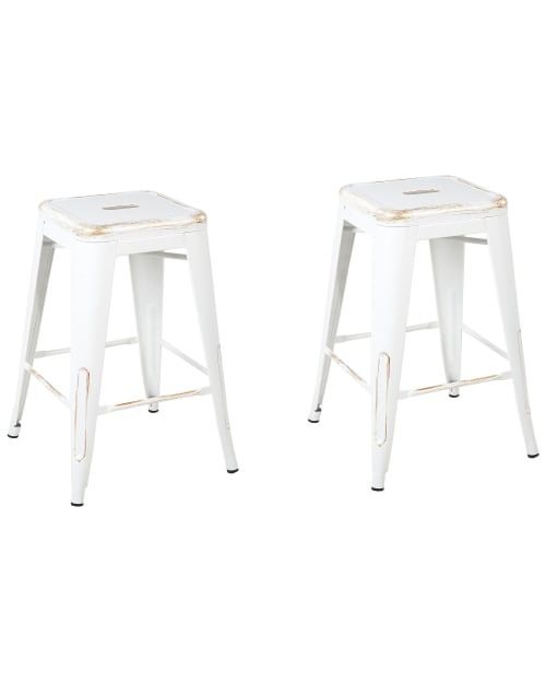 Lot de 2 tabourets de bar blancs dorés de 60 cm CABRILLO