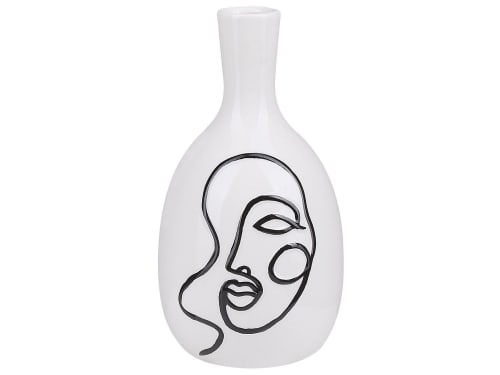 Déco Vases | Vase à fleurs blanc motif visage 23 cm - RN58770