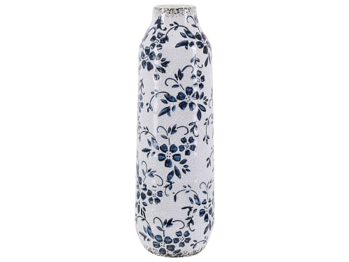 Déco Vases | Vase à fleurs décoratif blanc et bleu marine 35 cm - FK78097