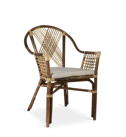 Canapés et fauteuils Fauteuils | Fauteuil en rotin marron et polyester beige - HJ33970