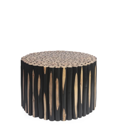 Muebles Mesas auxiliares | Mueble auxiliar de madera de teca marrón y negro 70 cm Ø - JF41885