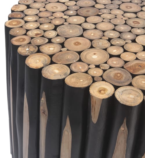 Muebles Mesas auxiliares | Mueble auxiliar de madera de teca marrón y negro 70 cm Ø - JF41885