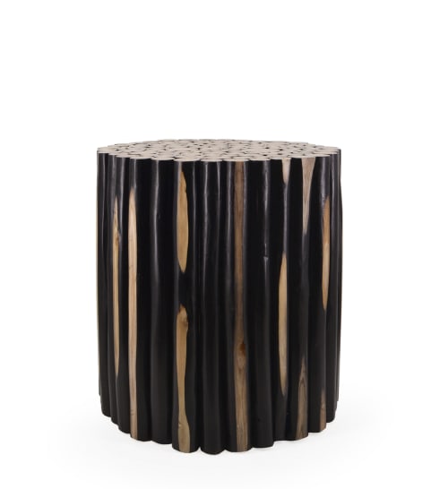 Muebles Mesas auxiliares | Mueble auxiliar de madera de teca marrón y negro 45 cm Ø - JY30434