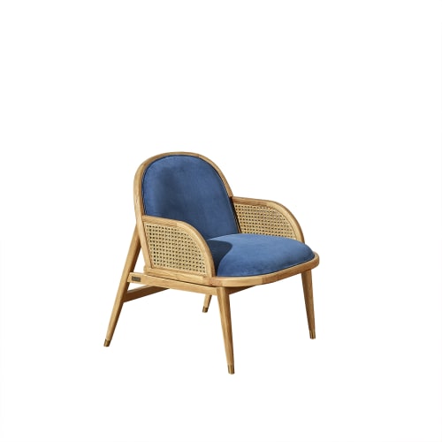Canapés et fauteuils Fauteuils | Fauteuil cannage et velours bleu - QN12346