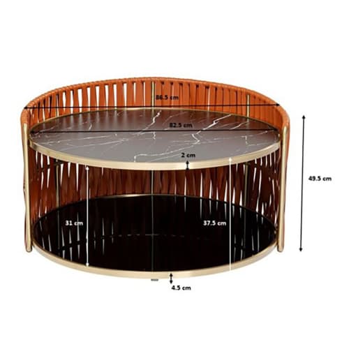 Meubles Tables basses | Table basse ronde en verre effet marbre noir et acier doré - SV61207