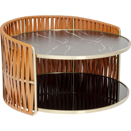 Meubles Tables basses | Table basse ronde en verre effet marbre noir et acier doré - SV61207