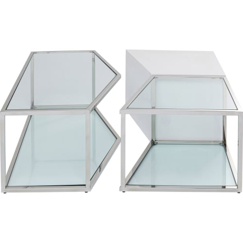 Meubles Tables basses | Table basse blanche, acier inoxydable et verre - XC40383