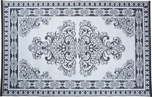 Jardin Tapis extérieur | Tapis d'extérieur réversible motif Perse noir/blanc 186 x 119 cm - RJ00210