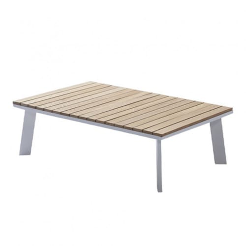 Jardin Tables basses de jardin | Table basse de jardin en aluminium blanc et bois de teck l110cm - OU93631