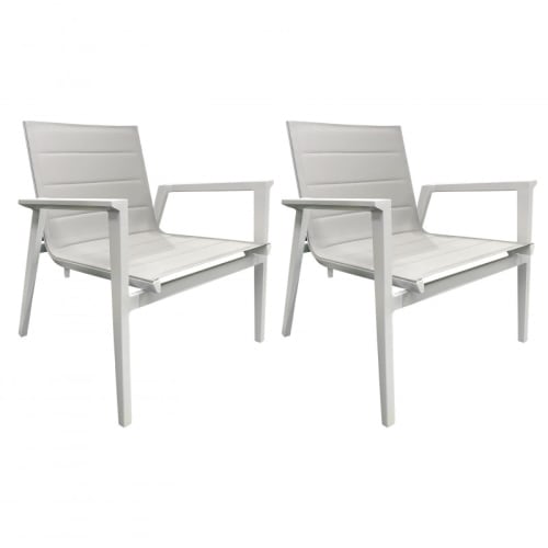 Jardin Fauteuils de jardin | Lot de 2 fauteuils bas en aluminium blanc et tissu textilène - WL19775