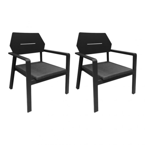 Jardin Fauteuils de jardin | Lot de 2 fauteuils bas de jardin en aluminium et tissu gris - OX48175