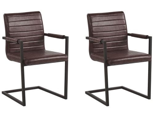 Meubles Chaises | Lot de 2 chaises de salle à manger en simili-cuir marron - GX31550