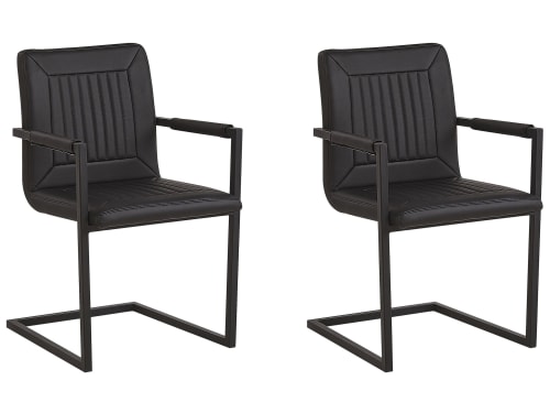 Meubles Chaises | Lot de 2 chaises de salle à manger en simili-cuir noir - CT69253