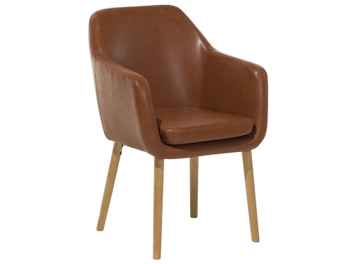 Meubles Chaises | Chaise avec accoudoirs en simili cuir marron - ZD75492