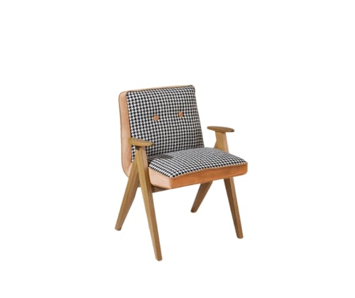 Canapés et fauteuils Fauteuils | Fauteuil tissu pied de poule et velours caramel - AH93657
