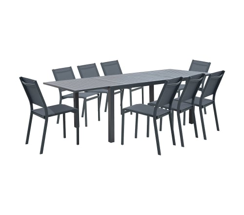Jardin Ensemble table et chaises de jardin | Ensemble de jardin  10 places  en aluminium gris anthracite - DR63042