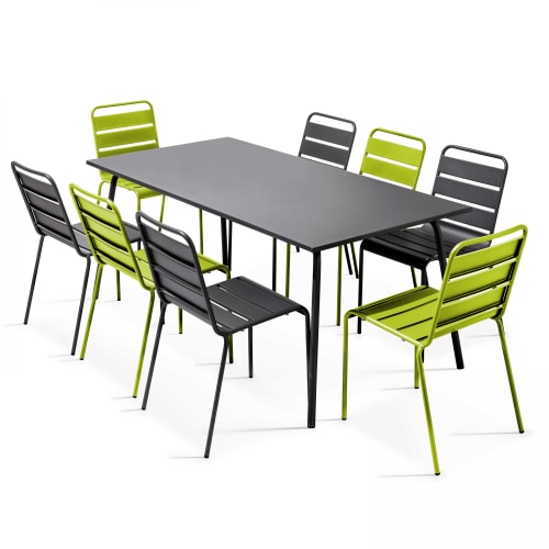Jardin Ensemble table et chaises de jardin | Ensemble table et 8 chaises en métal gris et vert - ZM19223