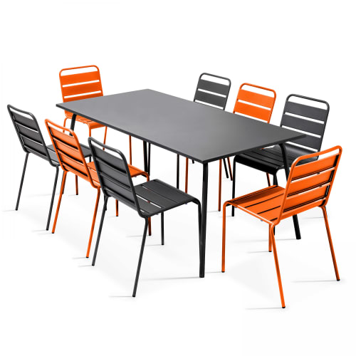Jardin Ensemble table et chaises de jardin | Ensemble table et 8 chaises en métal gris et orange - TL51854