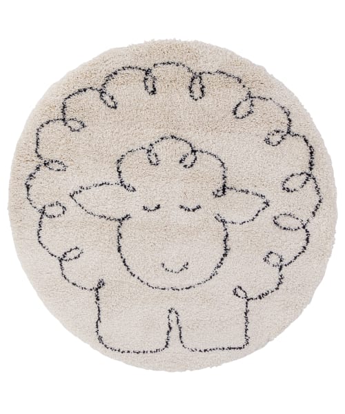 Tapis rond - enfant - beige - crème - lion - 120x120