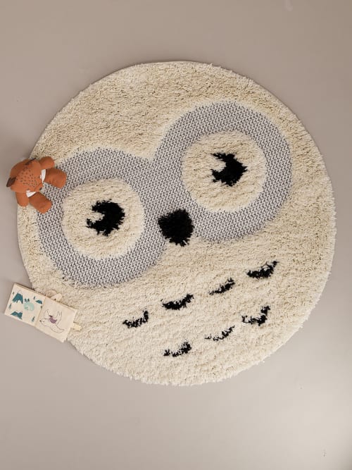 Tapis rond - enfant - beige - crème - lion - 120x120