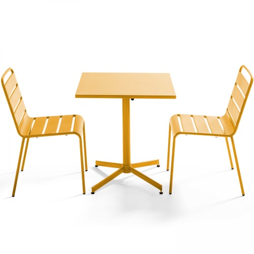 Jardin Ensemble table et chaises de jardin | Table de jardin carrée inclinable et 2 chaises métal jaune - WX48657