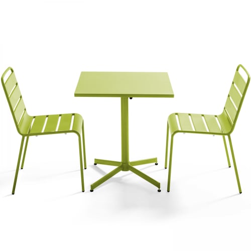 Jardin Ensemble table et chaises de jardin | Table de jardin carrée inclinable et 2 chaises métal vert - KR35227
