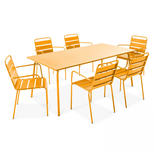 Jardin Ensemble table et chaises de jardin | Table de jardin et 6 fauteuils en métal jaune - WC01633