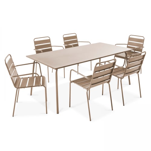 Jardin Ensemble table et chaises de jardin | Table de jardin et 6 fauteuils en métal taupe - DO88377