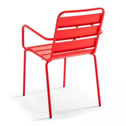 Jardin Ensemble table et chaises de jardin | Table de jardin carrée et 4 fauteuils acier rouge - AV18849