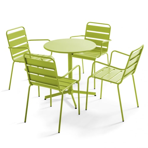 Jardin Ensemble table et chaises de jardin | Table de jardin inclinable et 4 fauteuils en métal vert - WG38254